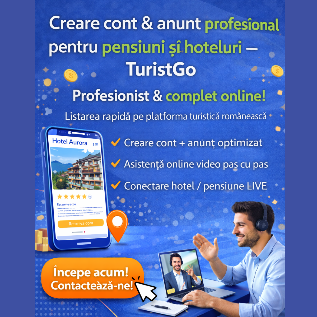 Creare cont & anunț profesional pentru pensiuni și hoteluri – TuristGo