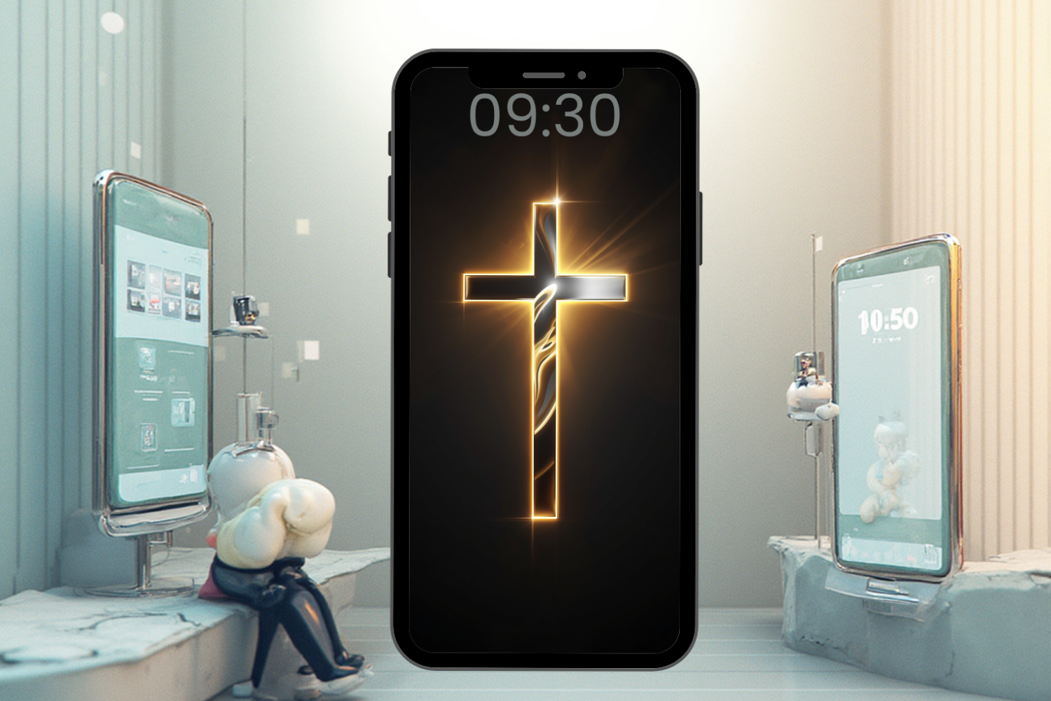 Fundal Telefon Cruce 3D 4K – Wallpaper Creștin Premium Elegant Auriu pentru iPhone & Android