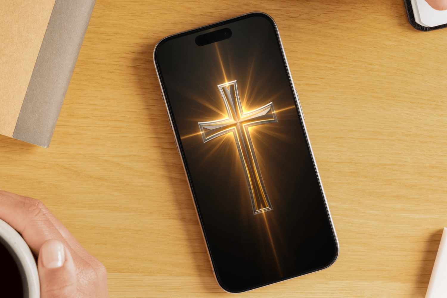 Fundal Telefon Cruce D2,3D 4K – Wallpaper Creștin Premium Auriu Elegant pentru iPhone & Android